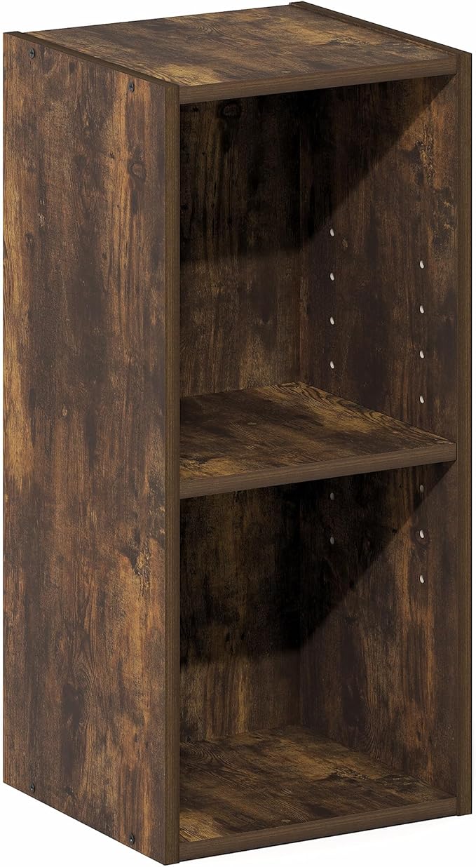 Furinno Fulda Book Shelf, 2-Tier Narrow Bookshelf, Bookcase with 10-in Width Storage Shelf, 9.3 x 9.8 x 21.2, for Living Room, Bedroom, Home Office, Amber Pine