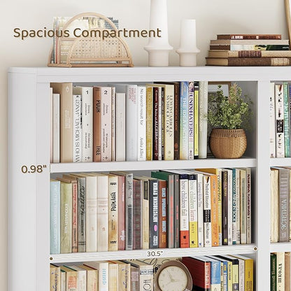 HOSTACK 63" W Open Book Shelf, 73" Tall Bookshelf with Storage, Modern White Bookshelf, Large Bookcase with 12 Display Shelves, 6 Tier Wooden Book Case for Living Room, Home Office, Library, White