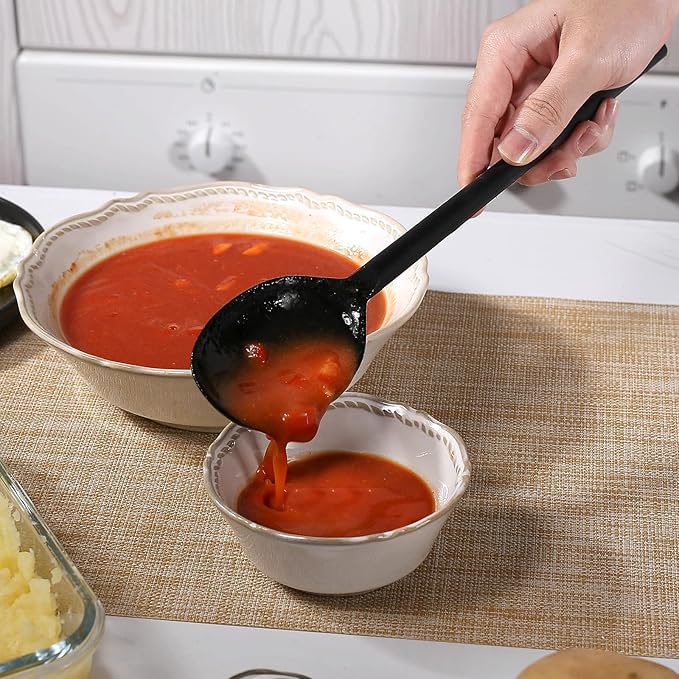 Silicone Cooking Spoon Set, High Heat Resistant Stiff Mixing Spoon, Extra Long Large Kitchen Utensil for Stirring and Serving, 13.6 Inches