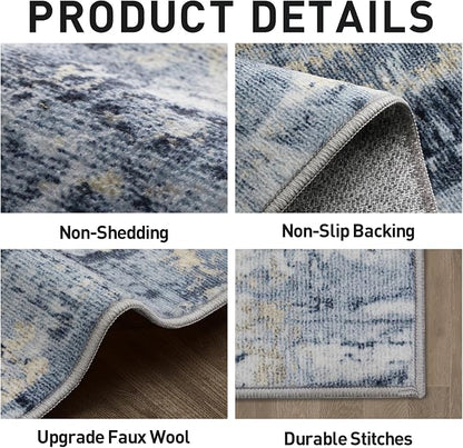 4x6 Area Rugs Washable Rug: Modern Abstract Living Room Rug Soft Anti-Skid Thin Carpet Indoor Floor Non-Shedding Carpets for Bedroom Dining Room Farmhouse Nursery Home Office - Blue Gold