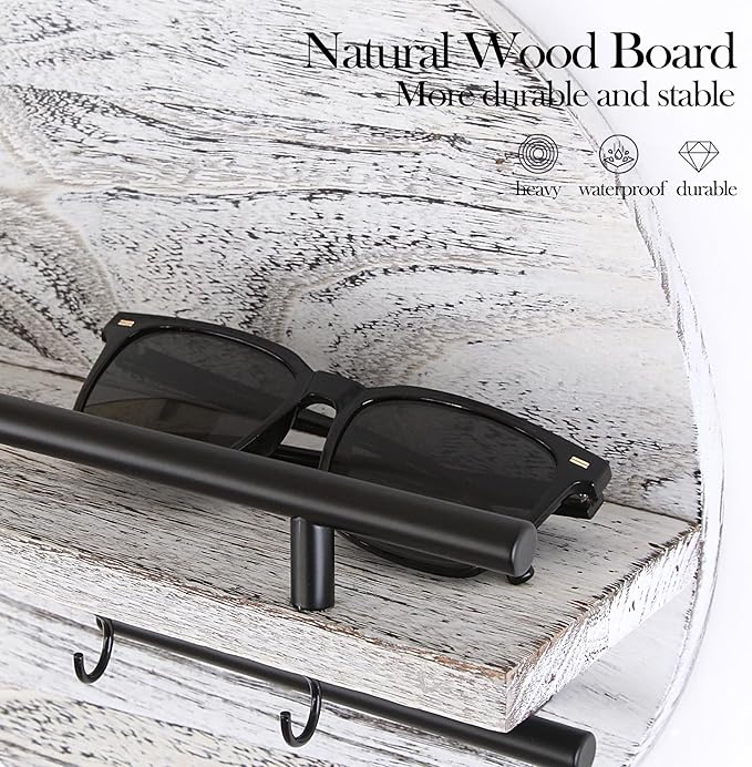 Key Holder for Wall with Shelf - Wood Mail Organizer and Rack with Shelf Hooks Wall Mounted for Entryway Decor Magazines Letter Storage Farmhouse Living Room Bedroom Doorway (White)