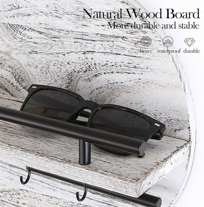 Key Holder for Wall with Shelf - Wood Mail Organizer and Rack with Shelf Hooks Wall Mounted for Entryway Decor Magazines Letter Storage Farmhouse Living Room Bedroom Doorway (White)