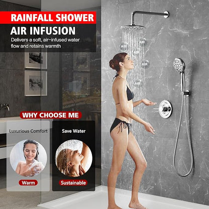 sumerain Shower System with Filtered Handheld Shower for Hard Water, High Pressure 9" Multiple Spray Modes Rainfall Shower Head, Chrome Finish