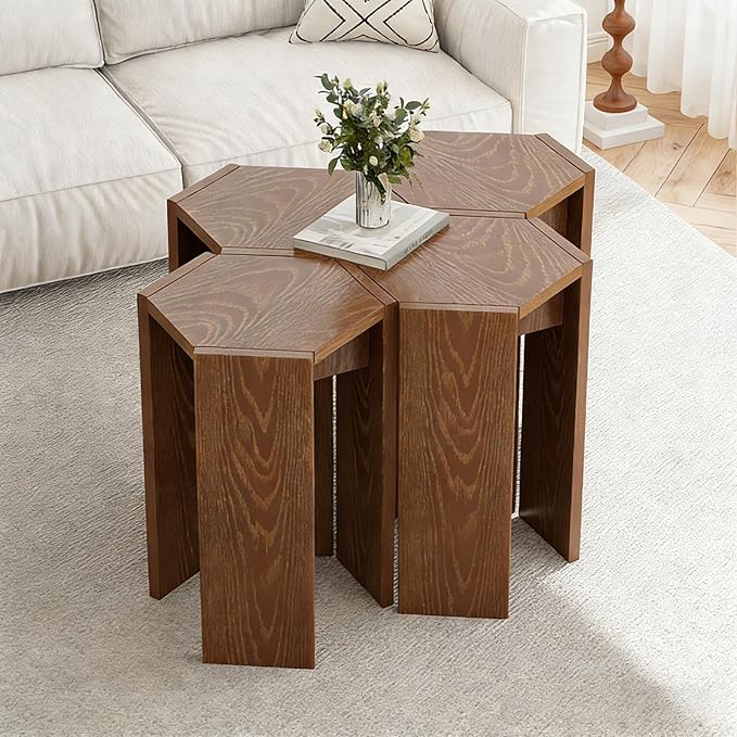 Solid Wood Nesting Coffee Tables (2 Sets of 2), 4-Piece Modular Living Room Table Set with Multiple Layouts, for Living Room Layout - Light Brown - 12.2" L x 12.2" W x 16.7" H