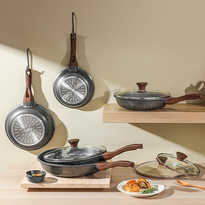 SENSARTE Nonstick Frying Pan Skillet, Swiss Granite Coating Omelette Pan, Healthy Stone Cookware Chef's Pan, PFOA Free (8/9.5/10/11/12.5 Inch) (8 Inch)