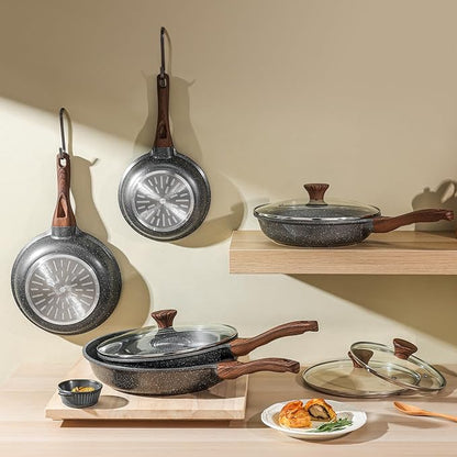 SENSARTE Nonstick Frying Pan Skillets, Swiss Granite Coating Omelette Pans, Healthy Cookware Chef's Pans, Free of Intentionally Added PFOA (8+10 Inch)