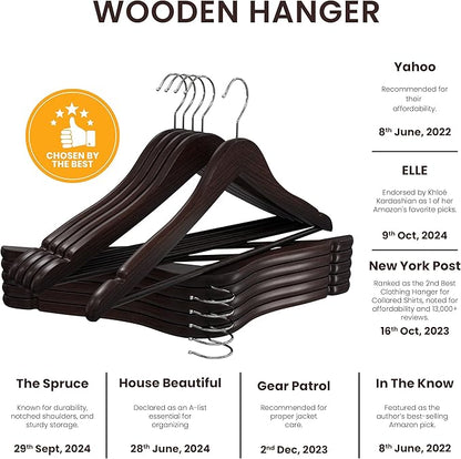 Utopia Home Premium Wooden Hangers 30 Pack - Durable & Slim Coat Hanger - Suit Hanger with 360-Degree Rotatable Hook - Wood Hangers with Shoulder Grooves (Brown Color)