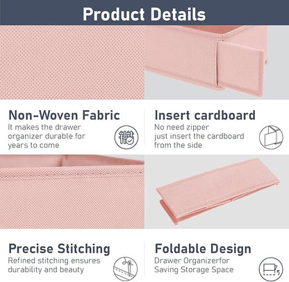DIMJ Drawer Organizer Clothes - Underwear Organizer Closet Organizers and Storage Box Dresser Organizer,Drawer Dividers for Baby Clothes,Bra,Socks, Belt, Tie, Set of 6,Pink
