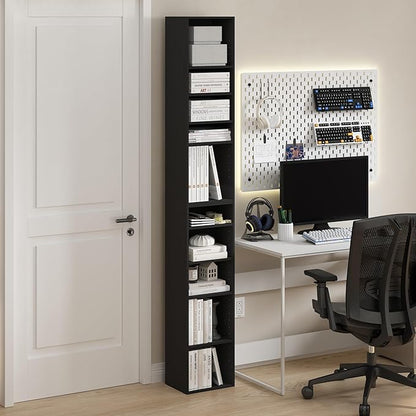 Furinno PASIR Book Shelf, 10-Tier Bookshelf, Bookcase with Open Shelf, 9.2 x 11.8 x 78.7, for Living Room, Bedroom, Home Office, Blackwood