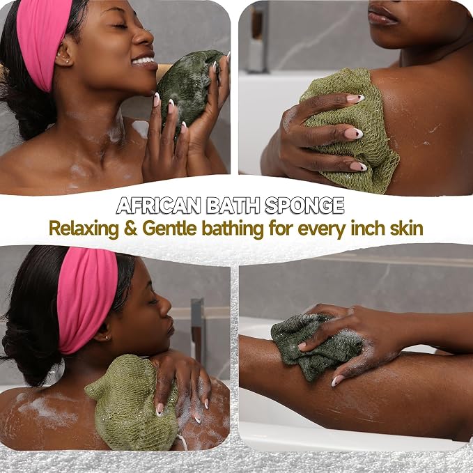 SubSahara Authentic African Net Sponge - 5 Pack Exfoliating Bath & Shower Loofah Sponge for Body & Face, Gentle Scrubber for All Skin Types, Travel, Durable
