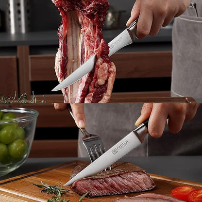 PAUDIN Knife Block Set, 15 Pieces Knife Set with Block, High Carbon Stainless Steel Kitchen Knife Set with Sharpener, Knives Set for Kitchen with Full Tang Triple Rivet Handle