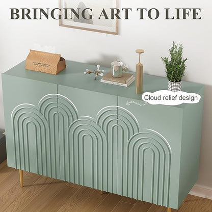 ARTPOWER 47" Sideboard Buffet Cabinet with 3 Doors - Accent Modern Cloud Relief Decorative Credenza with Storage for Living Room, Kitchen, Dining Room, Hallway, Entryway, Green