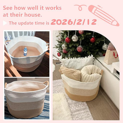 Artfeel 40L Large Cotton Rope Basket, Decorative Woven Blanket Storage for Living Room, Boho Toy Storage & Toy Box for Kids, Versatile Laundry Basket & Nursery Hamper for Blankets(Pink)
