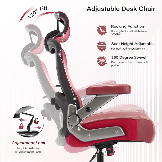 600lbs Big and Tall Office Chair- Heavy Duty Executive Computer Chair with 3D Flip Arms Large Wheels, Ergonomic Mesh High Back Desk Chair, Extra Wide Seat Adjustable Lumbar Support&Headrest