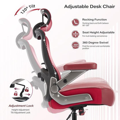 600lbs Big and Tall Office Chair- Heavy Duty Executive Computer Chair with 3D Flip Arms Large Wheels, Ergonomic Mesh High Back Desk Chair, Extra Wide Seat Adjustable Lumbar Support&Headrest