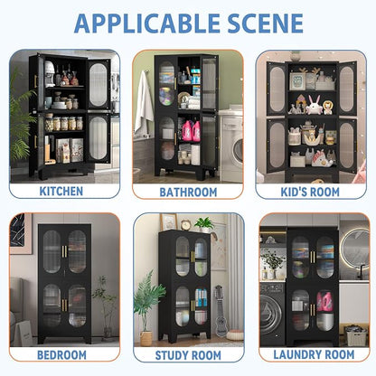 GAIOUS Black Kitchen Pantry Cabinet, Pantry Storage Cabinet with Acrylic Glass Doors and Adjustable Shelves, Tall Versatile Storage for Kitchen, Dining Room, Home Office and Bedroom