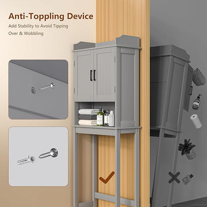 VEIKOU Over The Toilet Rack for Bathroom, Freestanding Over The Toilet Storage, Bathroom Cabinet Over Toilet w/Adjustable Shelf & Storage Rack, Grey