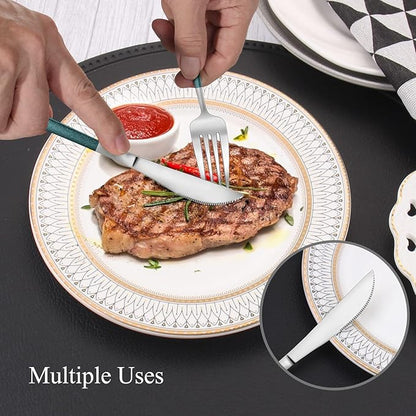 VANVRO Mirror Silver Green Silverware Set, 20-Piece Stainless Steel Flatware Set, Satin Finish tableware Cutlery Set, Service for 4, Home and Restaurant, Dishwasher Safe