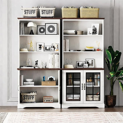 blini White Bookshelf with Glass Door, 5-Shelf Tall Bookcase, 15" Multi Depth Storage Cabinet with Adjustable Shelves, Large Bookcases for Home Office, Living Room & Bedroom