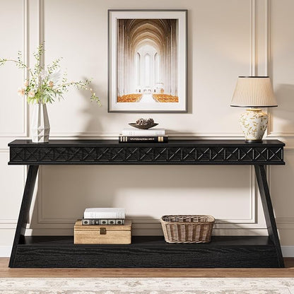 Tribesigns 70.9 Inch Extra Long Console Table, Wood Entryway Table with Storage, Narrow Long Sofa Tables Behind Couch, Farmhouse Style Entry Table for Living Room, Hallway, Entrance, Foyer, Black