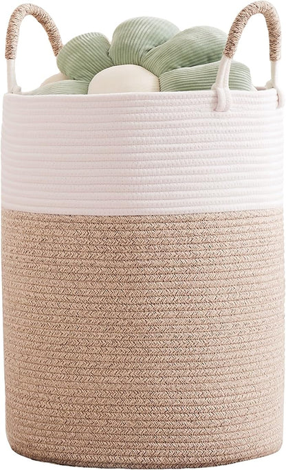 80L Extra Large Laundry Hamper Basket Tall Woven Rope Clothes Hamper Blanket Basket for Living Room Bathroom Bedroom Brown 16"L x 16"W x 22"H