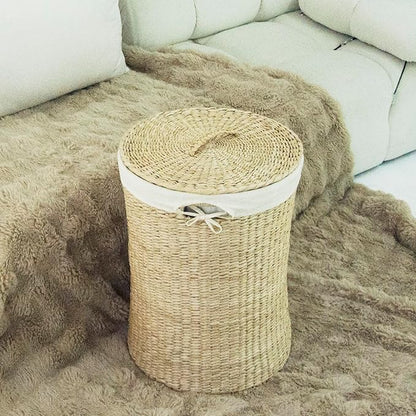 Furnnylane Hand Woven Laundry Basket with Lid,21-Inch Laundry Hamper with Removable Liner for Laundry and Elegant Storage,Natural