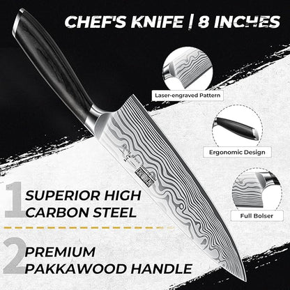 HOSHANHO 5 Pieces Knife Set, Professional Powder Steel Chef Knife Set, Ultra Sharp Japanese Kitchen Knives Set with Ergonomic Pakkawood Handle