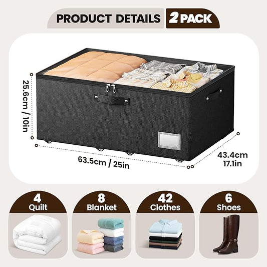 Dayacoco Under Bed Storage With Wheels,10 Inches Under Bed Storage Containers,65L Large Capacity,No Assembly Required Rolling Under Bed Storage for Clothes,Blankets,Shoes,Black