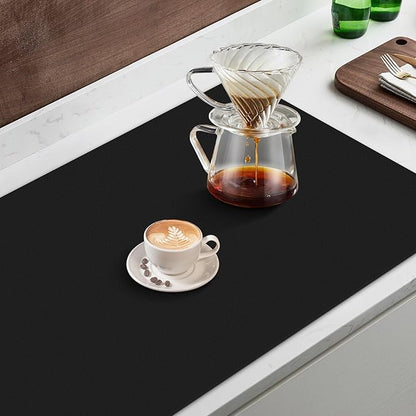 WISELIFE Coffee Mat Super Absorbent Dish Drying Mat Coffee Bar Accessories Match with Machine Large Drying Mats for Kitchen Counter 18" W x 32" L, Black
