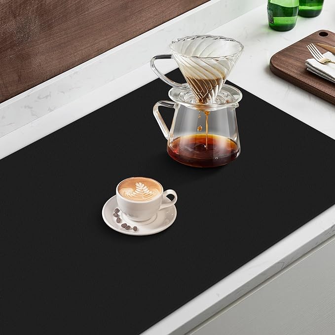 WISELIFE Coffee Mat Super Absorbent Dish Drying Mat Coffee Bar Accessories Match with Machine Large Drying Mats for Kitchen Counter 17" W x 30" L, Black