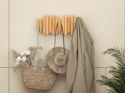 Folding Wall Coat Rack - entryway Hooks foldable - Wooden Coat Rack Wall Mount - modern Wall Mounted Coats Rack - Coat Hanger Walls Mount Coat Racks - folding coat hooks for Key bag clothes towels