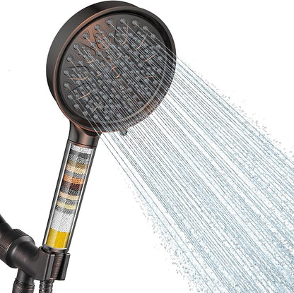 Cobbe Filtered Shower Head with Handheld, High Pressure 6 Spray Mode Showerhead with Filters, Water Softener Filters Beads for Hard Water - Remove Chlorine - Reduces Dry Itchy Skin, Oil Rubbed Bronze