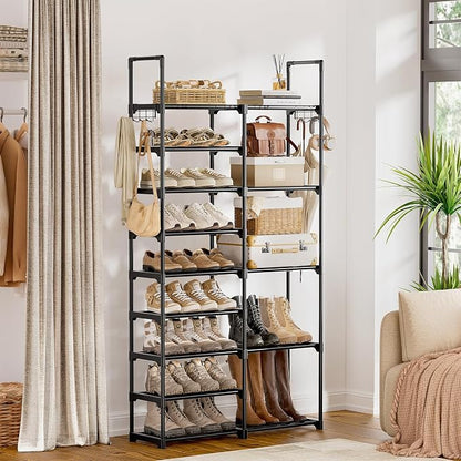 WOWLIVE 9 Tiers Shoe Rack Shoe Storage Shoe Organizer 30-35 Pairs Shoe Tower Unit Shelf Durable Metal Pipes with Plastic Connectors Stackable Cabinet Black(SSS2B9)