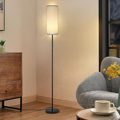 Floor Lamp for Living Room, Modern Standing Lamps with Lampshade, Minimalist Tall Lamp with Chain Switch for Living Room, LED Bulb Included (Gray Shade)