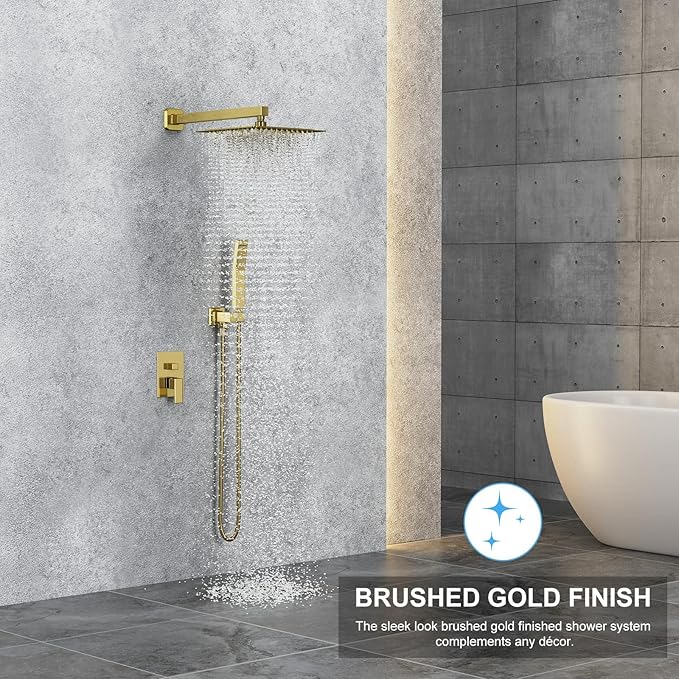 Shower Head Combo, Shower Heads with Handheld Spray Shower Faucet Set with 10 Inch Rainfall Gold Shower Head High Pressure Wall Mounted for Bathroom (Gold)-new