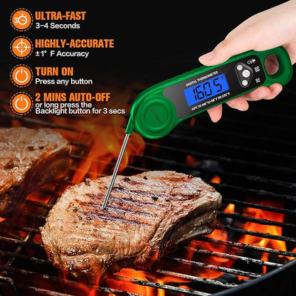 AMMZO Digital Meat Thermometer for Grilling, Candy Thermometer Instant Read Food Thermometer Waterproof with Backlight for Cooking, Deep Fry, BBQ, Grill, Smoker and Roast (Green)