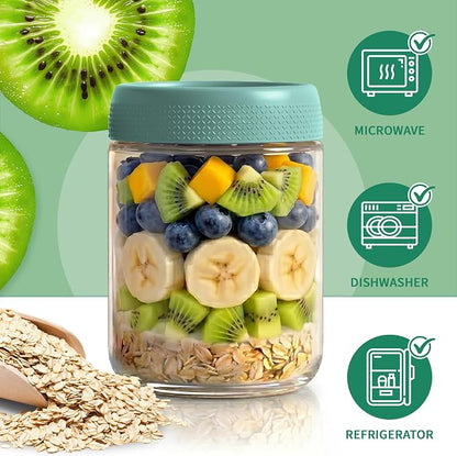 6 Pack Overnight Oats Containers with Lids, 16oz Wide Mouth Mason Jars, Glass Food Containers with Airtight Lids for Storage, Yogurt Bowls, Overnight Oats Jars for Meal Prep, Chia Pudding