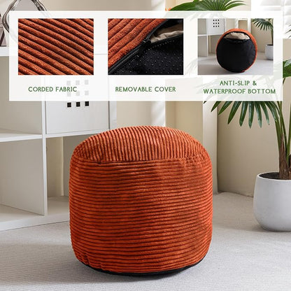 HIGOGOGO Round Stuffed Pouf Ottoman, Corduroy Poufs with Foam Chunk Filling, Furry and Fluffy Pouf Foot Stool Storage Ottoman, 20 X 15 Floor Poufs Foot Rest for Living Room, Terra Cotta