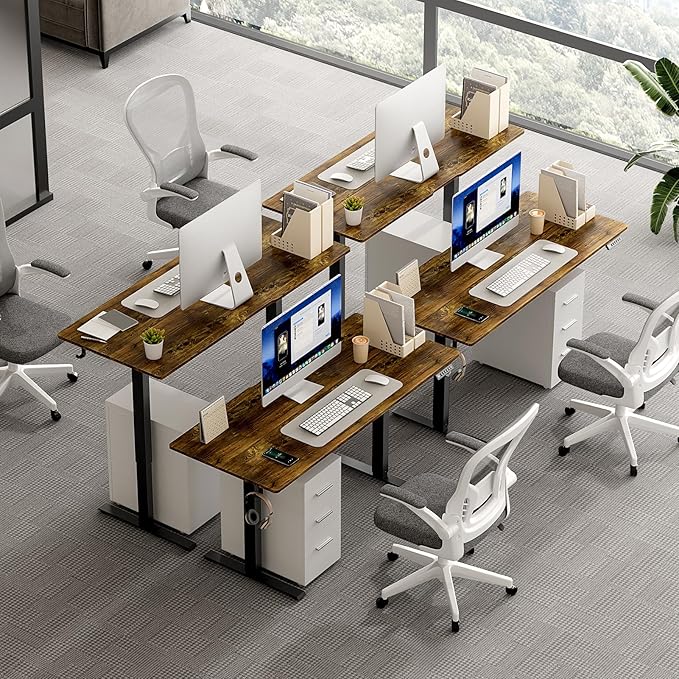 55 x 24 Inch Electric Standing Desk Adjustable Height, Sit Stand Desk, Stand up Desk for Home Office, Computer Workstation (Spliced Desktop,Rustic Brown)