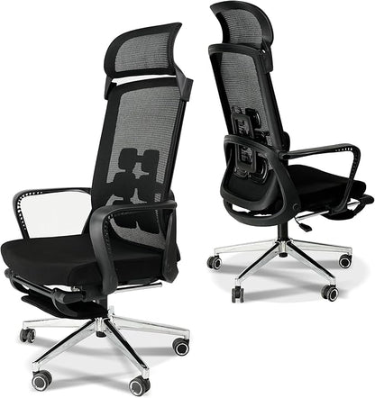 Ergonomic Office Chair with Footrest,High Back Desk Chair with Vertically Adjustable Headrest and Waist Support,3 Gear Tilting Backrest,400lbs Weight Capacity Metal Base with Swivel Wheels