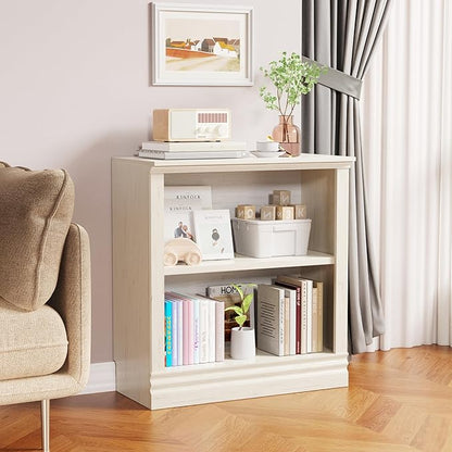 2-Shelf Bookcase, 32" Tall Floor Standing Bookshelf with Adjustable Shelves, Storage & Display Shelf for Living Room, Bedroom, Home Office – Cream White, 31.5" Wide