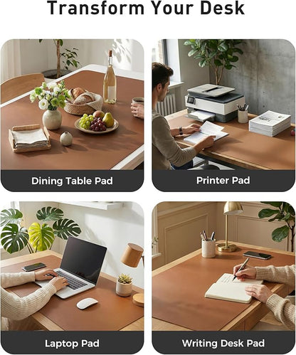 Aothia Faux Leather Desk Mat - Large Mouse Pad, Non-Slip PU Leather Blotter, Waterproof Writing Surface for Office and Home (Brown, 42" x 17")