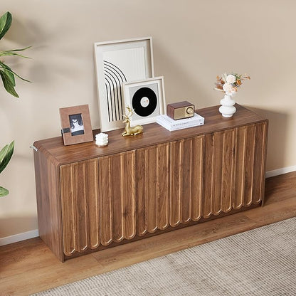 ORRD Sideboard Buffet Cabinet with Storage, Low Storage Cabinet Modern Wooden Accent Credenza Console Table TV Stand with 6 Wave Panel Doors for Kitchen Dining Living Room Entryway, Walnut