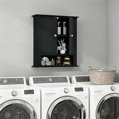 Bathroom Cabinet Wall Mounted| Over The Toilet Storage Cabinet with 2 Doors & Adjustable Shelf, Hanging Wall Cabinet, Upper Cabinet Storage Cupboard for Bathroom,Kitchen,Laundry Room, Black