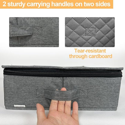 homyfort Platter Storage Case - Stackable China Storage Containers Hard Shell with Durable Zipper & Label & Sturdy Handles, 5.3” Height, Structured Top, 4 Felt Dividers Included (Dark Gray)
