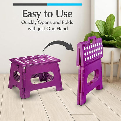 Handy Laundry Folding Lightweight Step Stool - Sturdy Enough to Support Adults - Opens Easy with One Flip - Great for Kitchen, Bathroom or Bedroom (Purple - 9 Inch)