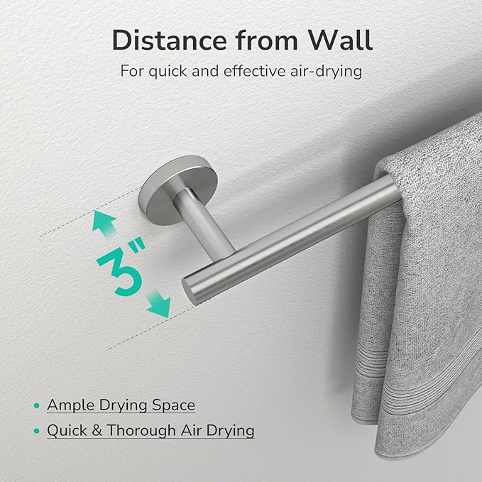 USHOWER Brushed Nickel Bath Towel Bar, 30-Inch Towel Rack for Bathroom Wall Mounted, Thicken SUS304 Stainless Steel Towel Rod (Total Length 32-Inch)