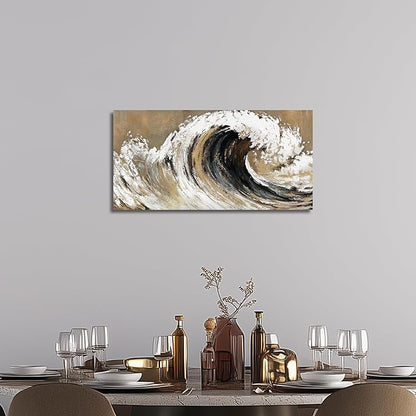 Belmrxne Coastal Wall Decor White and Gold Wall Art Personalized Artwork Poster Aesthetic Canvas Painting for Living Room Dining Room Kitchen Bedroom 12x24 Inches