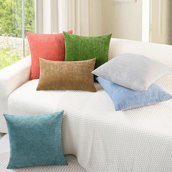 CaliTime Throw Pillow Covers Decorative 16 X 16 Inches Pack of 2 Cozy Chenille Cushion Case for Couch Sofa Bed Living Room Home Moonbeam Gray