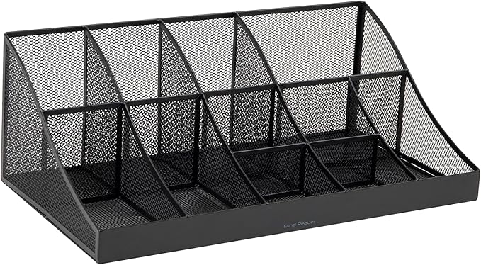 Mind Reader Countertop Organizer, 2 Tier Mesh Storage Caddy with 11 Compartments for Office Supplies, Breakroom Essentials, and Snacks